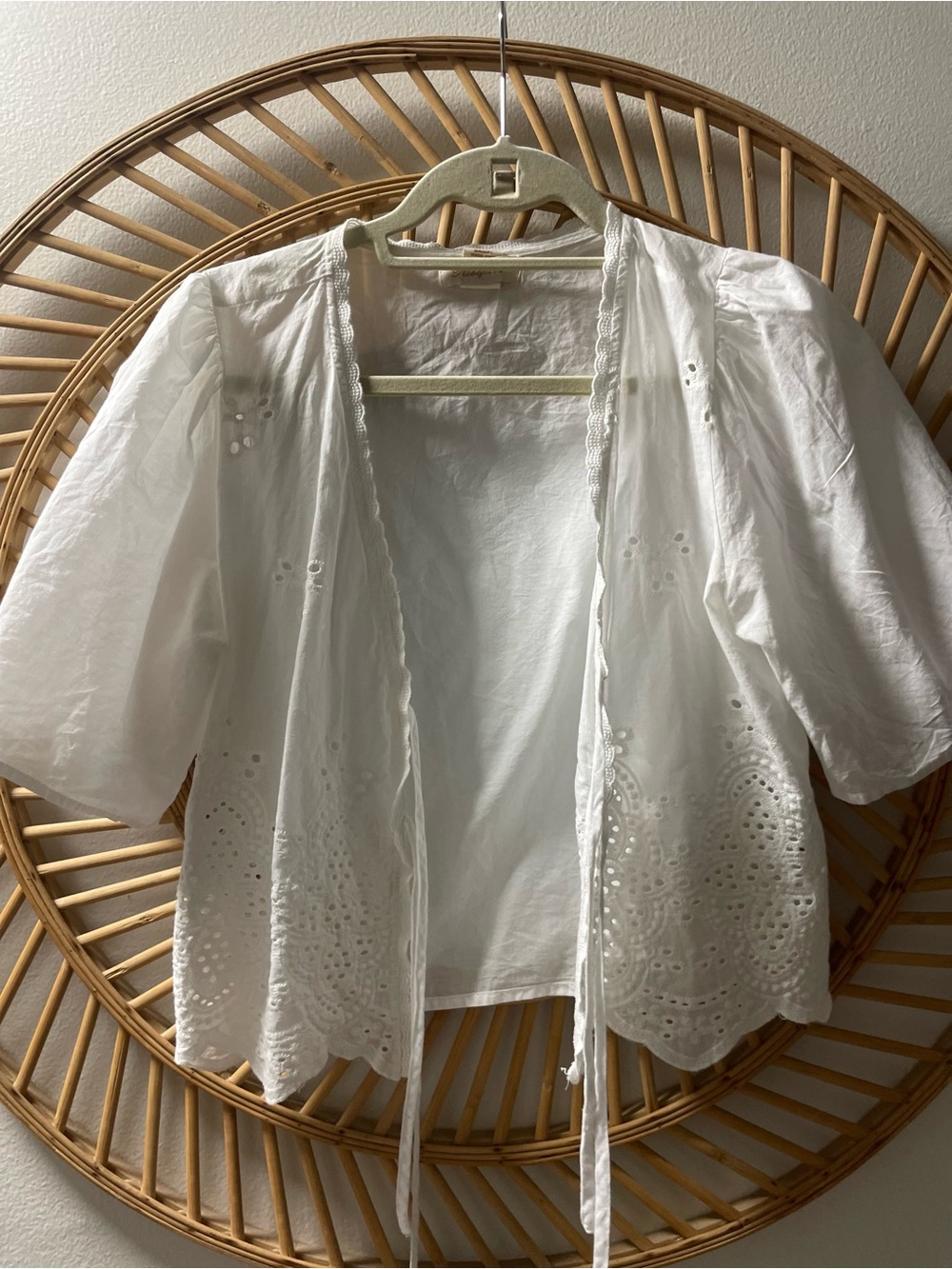 Source Unknown White Eyelet Tie-Front Tunic